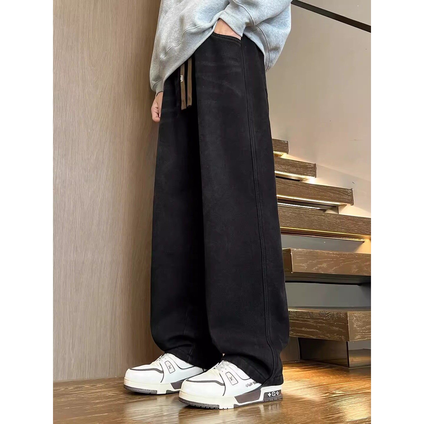 春秋季青少年牛仔裤男初中高中学生宽松直筒裤帅气大童阔腿长裤子