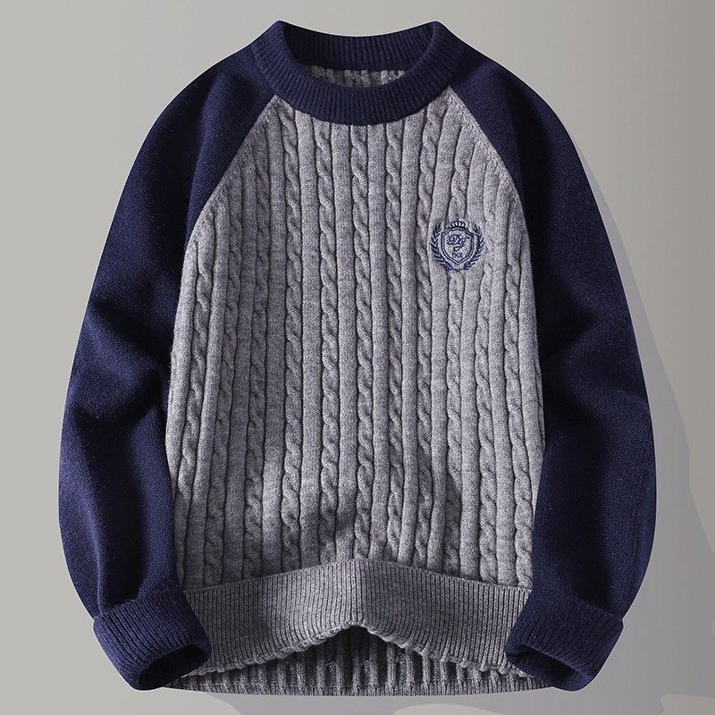 2025新款拼色圆领毛衣男宽松秋冬季青少年线衣加厚保暖打底针织衫,运动服/休闲服装,运动套装,淘宝优惠券,粉丝福利购,淘宝优惠卷