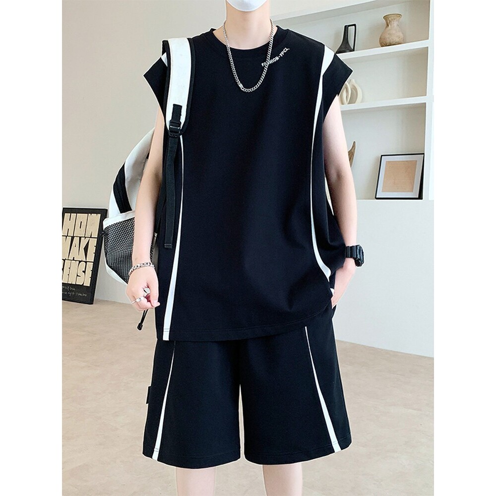 冰丝潮运动背心男夏季初高中学生无袖t恤青少年大童健身坎肩套装