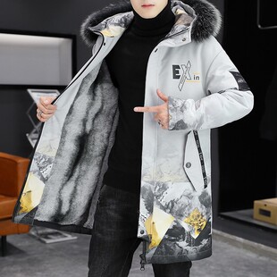 派克服男士外套2025冬季加绒加厚棉衣中长款冬装棉袄韩版潮流棉服