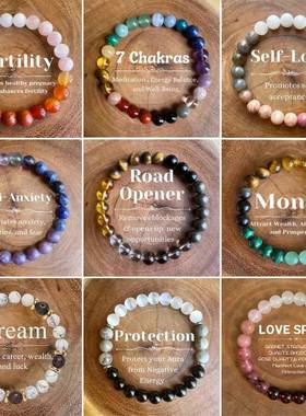 手链串珠 欧美水晶圆珠天然石手串 石头虎眼石手串