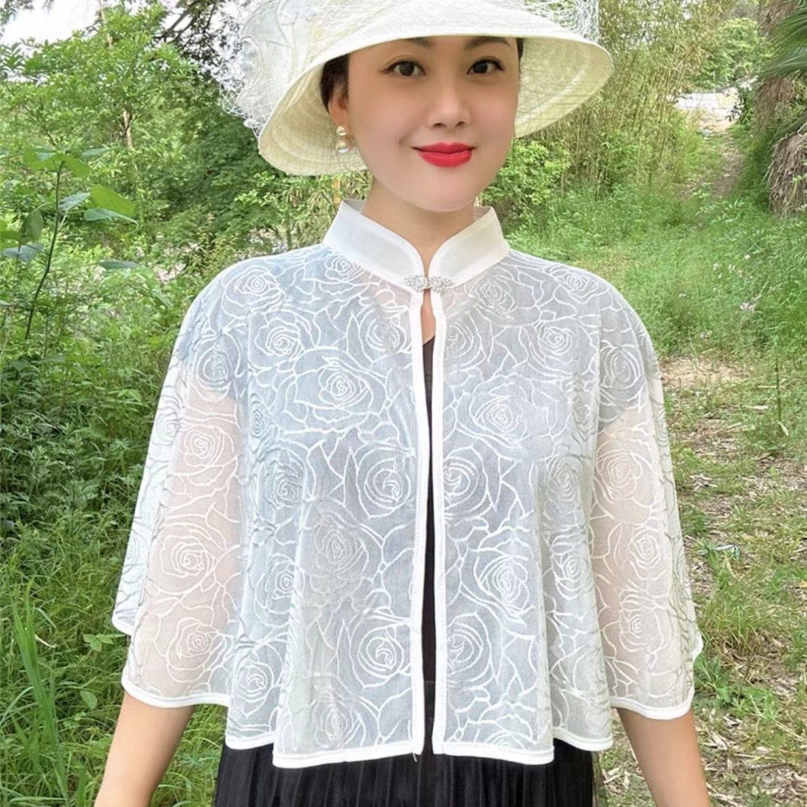 夏新款镂空旗袍披肩防晒立领斗篷