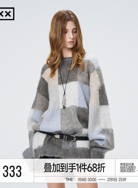 INXX复古撞色棋盘格针织毛衣男女同款简约宽松休闲百搭上衣