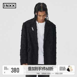 黑色毛边提花休闲西服 外套男女同款 INXXAPYD 复古格纹西装