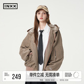INXX复古老钱风连帽外套男女同款 潮牌logo撞色宽松夹克上衣