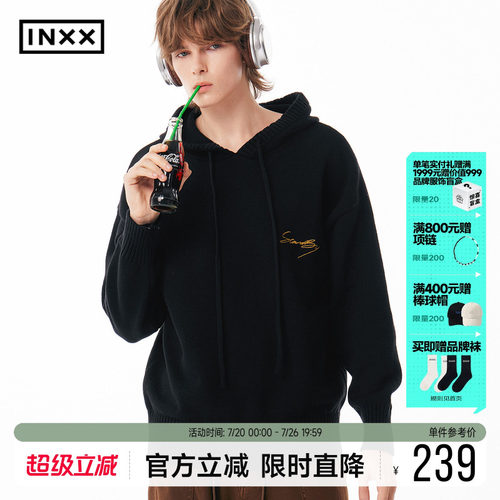 INXX Standby 花体LOGO刺绣连帽针织衫男复古宽松套头毛衣情侣