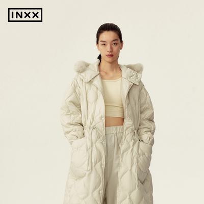 【RESIMPLE】简单点极简生活白鸭绒菱格宽松连帽长款保暖羽绒服女
