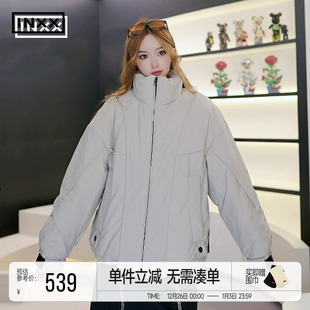 潮牌结构拼接设计羽绒服男宽松纯色立领外套女XRF4156236 INXX