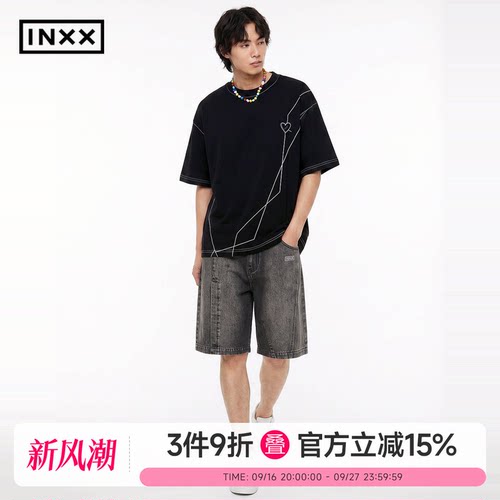 INXX美式水洗解构风牛仔短裤男2026新款夏季复古宽松休闲直筒裤女