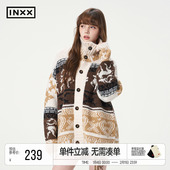 复古费尔岛毛衣开衫 INXX明星同款 美式 高领两穿舒适针织宽松情侣