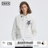 INXXAPYD 衬衣翻领上衣女 男白色简约长袖 新中式 泼墨感衬衫