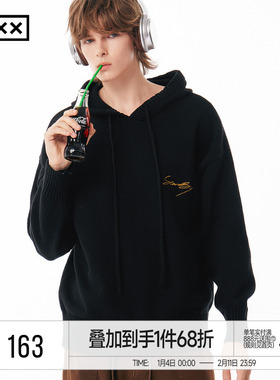 INXX Standby 花体LOGO刺绣连帽针织衫男复古宽松套头毛衣情侣