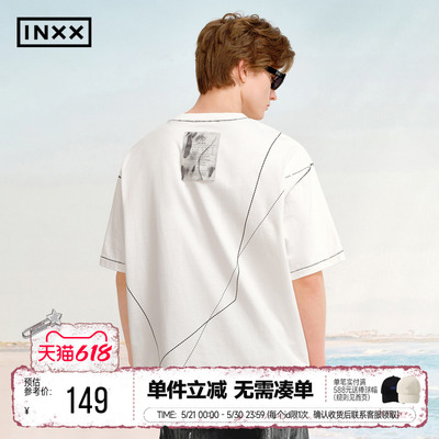 INXX时尚立体发泡印花夏季短袖T恤2026新款潮牌纯棉宽松情侣半袖
