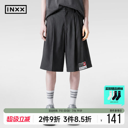 INXX宽松直筒阔腿短裤潮牌休闲黑色五分裤中裤男女同款情侣裤子夏