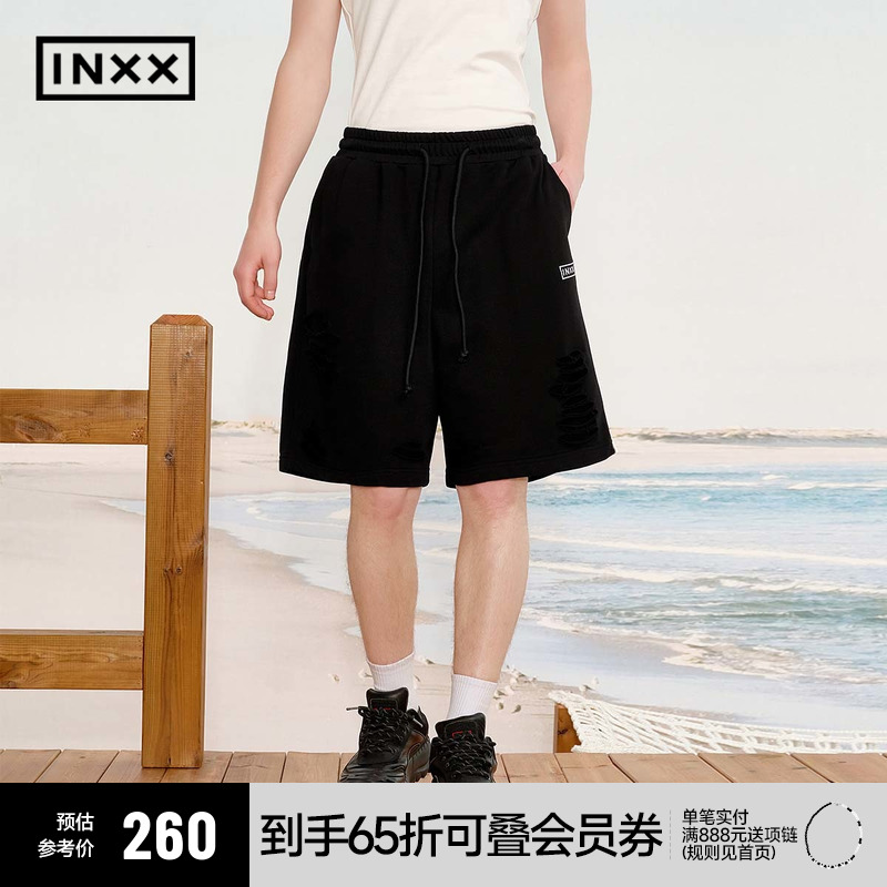 【INXX】美式休闲破洞短裤男运动风宽松阔腿直筒裤简约五分裤女