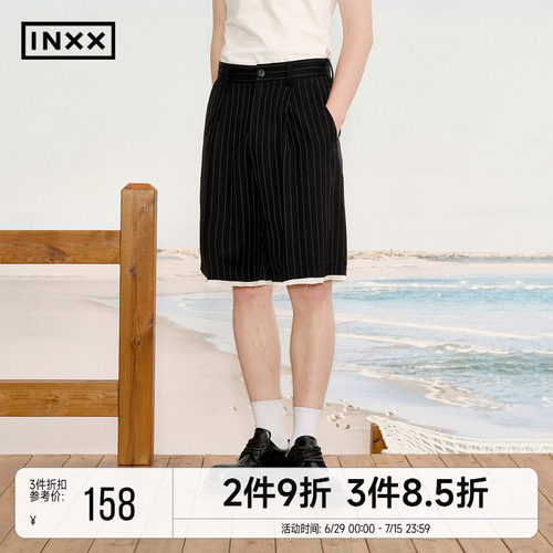 INXX潮牌美式阔腿休闲短裤男中性宽松直筒廓形西装五分裤女