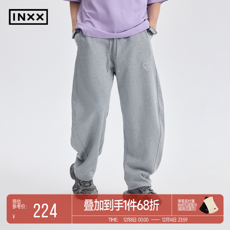 INXXAPYD 简约美式卫裤男宽松镰刀裤运动休闲直筒针织长裤女