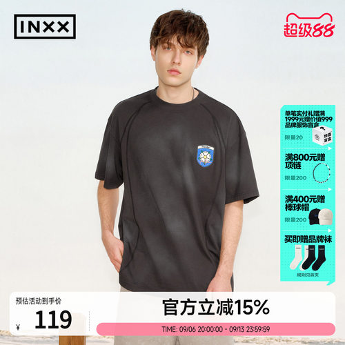 INXX复古套色水洗短袖T恤男2026夏季美式宽松圆领潮流半袖上衣女