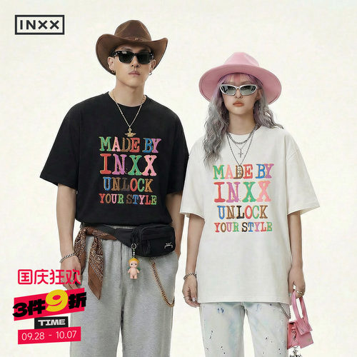 INXX休闲宽松圆领男士短袖T恤2026夏季彩色字母印花个性上衣女