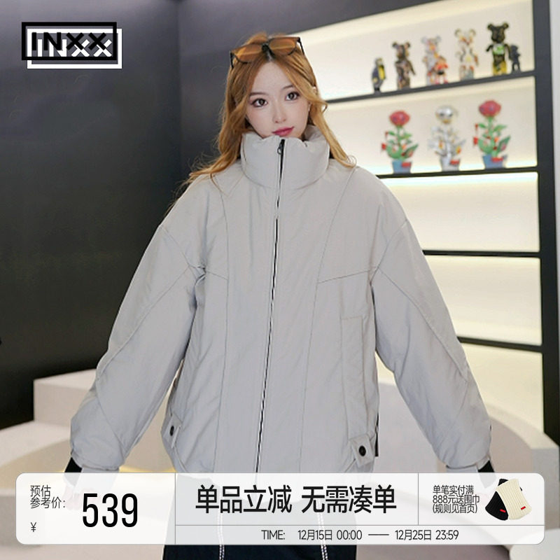 【INXX】潮牌结构拼接设计羽绒服男宽松纯色立领外套女XRF4156236