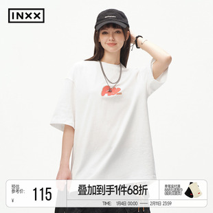 INXX简约纯色短袖T恤男女同款夏季250G重磅字母印花半袖上衣