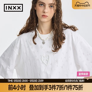 个性 设计感短袖 INXX T恤男不规则烧花宽松五分袖 上衣女 APYD