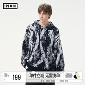 INXX街头风仿貂毛针织衫 男渐变水墨慵懒宽松连帽套头毛衣女