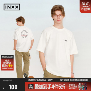 T恤男创意印花宽松五分袖 圆领短袖 简约纯色插肩袖 情侣装 INXX