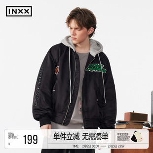 INXXStandby 美式复古假两件飞行夹克男潮牌连帽工装棉服外套