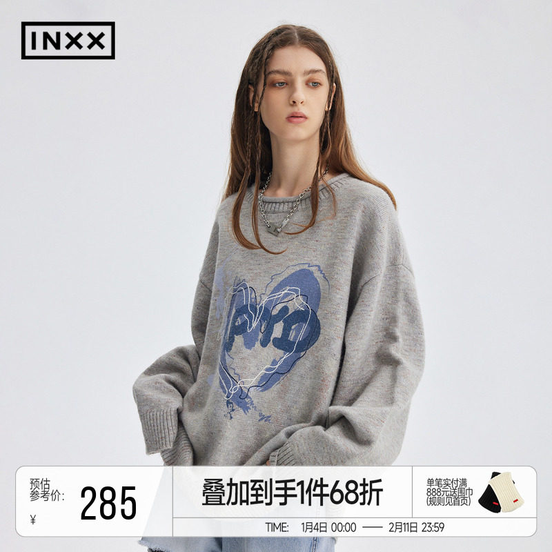INXXAPYD 简约基础款圆领毛衣男爱心logo休闲套头针织衫女,男装,针织衫/毛衣,淘宝优惠券,粉丝福利购,淘宝优惠卷
