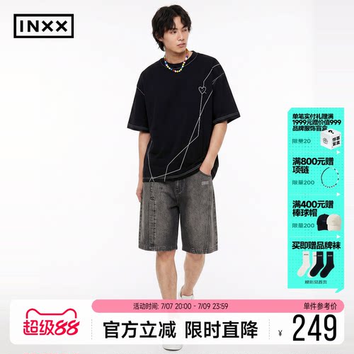 INXX美式水洗解构风牛仔短裤男2026新款夏季复古宽松休闲直筒裤女