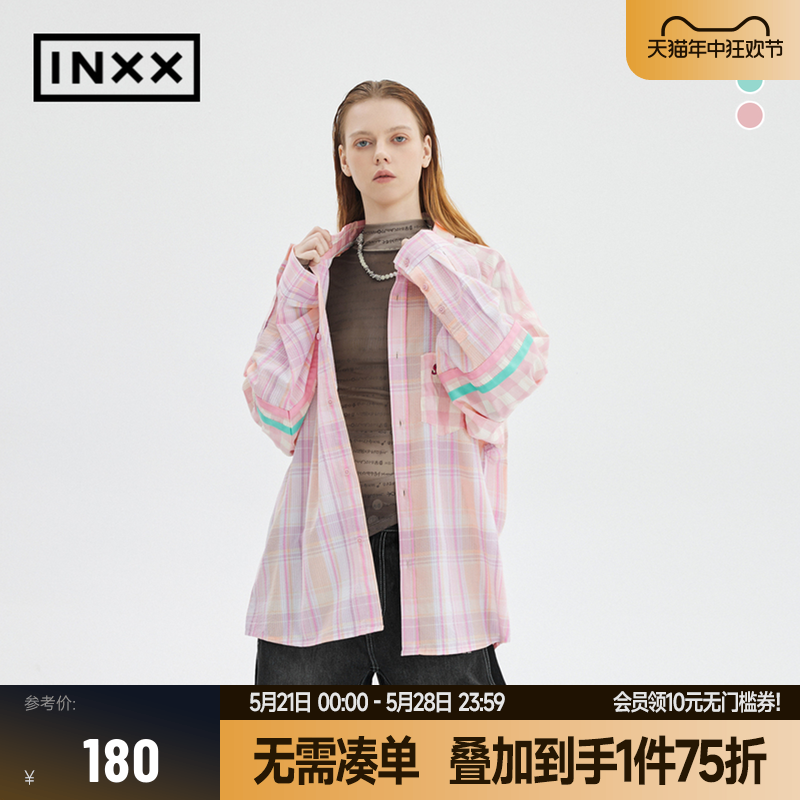 【INXX】Standby 明星同款美式复古长袖衬衫男格纹拼接粉色衬衣女 男装 衬衫 原图主图