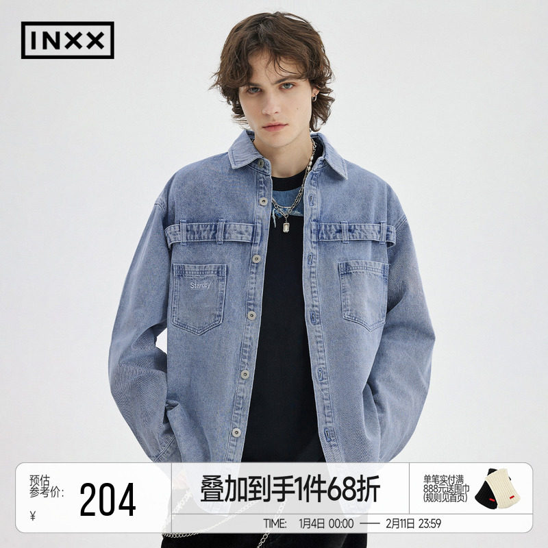 INXXStandby 美式复古牛仔外套男工装口袋休闲翻领夹克上衣,男装,牛仔外套,淘宝优惠券,粉丝福利购,淘宝优惠卷
