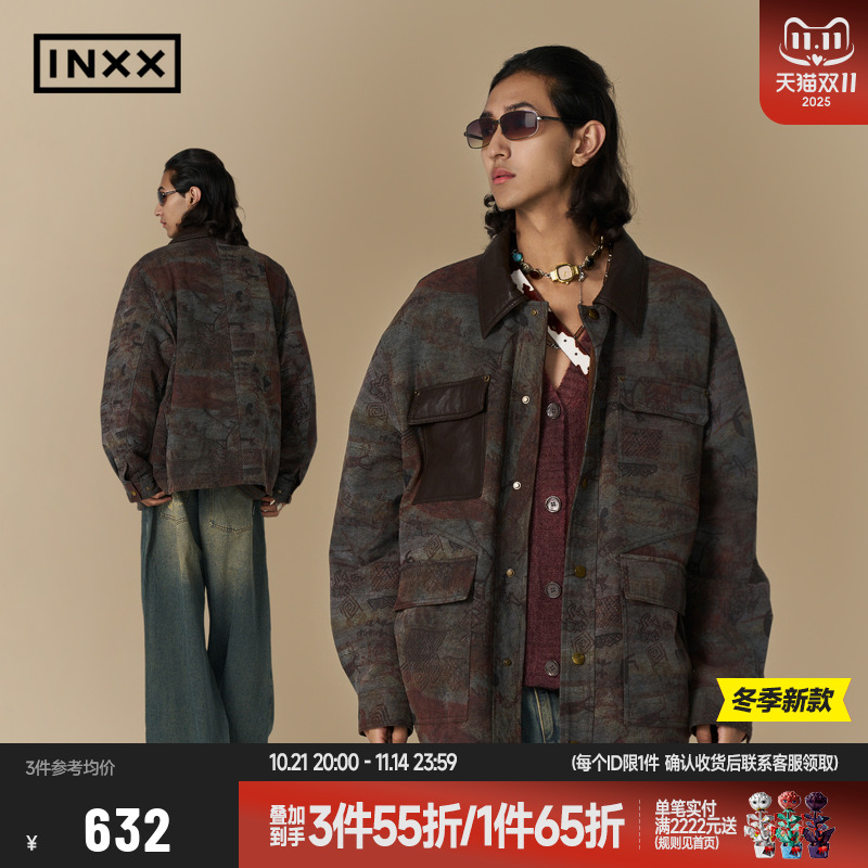 【INXX】时尚潮流工装鸭绒羽绒服男女撞色提花轻薄翻领夹克外套