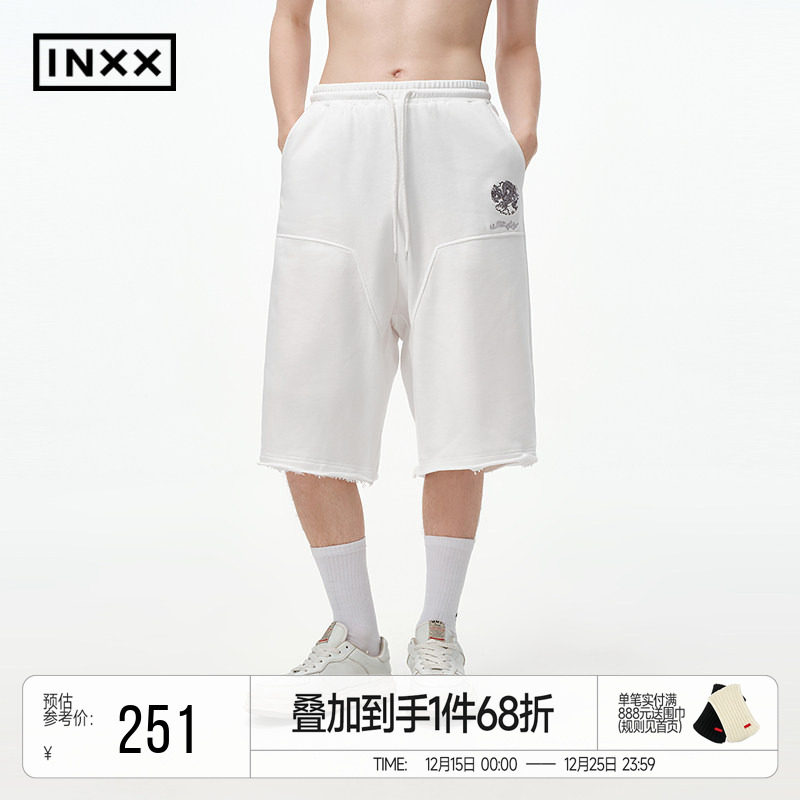 INXXMASTER 雕龙图案插针绣五分裤男结构设计宽松针织短裤女