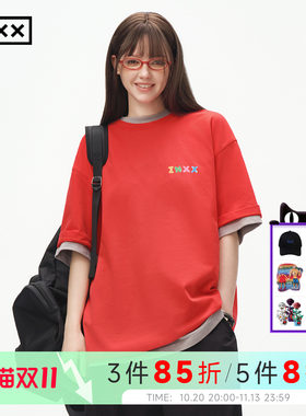 INXX彩色软糖感纯棉印花T恤女2026新款短袖简约宽松圆领男式上衣