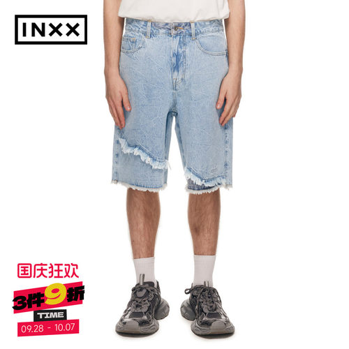 INXX做旧水洗毛边牛仔短裤