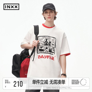 INXXMASTER 组合刺绣短袖男女同款冲霄汉植绒印花上衣情侣