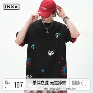 INXX美式复古290G重磅T恤男夏日活力感撞色潮牌短袖女情侣装