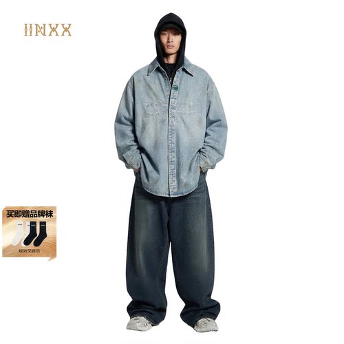 INXX宽松洗褪绣花衬衣