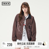 INXX街头美式 仿蜡染外套男甲骨文刺绣流苏拼接翻领夹克女潮牌