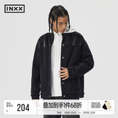INXXAPYD 潮酷皮质拼接牛仔外套男设计做破毛边夹克上衣情侣