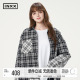 宽松保暖不对称格纹拼接刺绣夹棉外套男女同款 明星同款 INXX美式