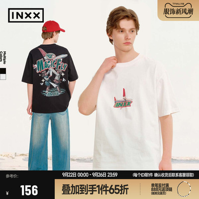 【INXX】乐队风格主题印花短袖T恤男女同款美式潮流廓形五分袖