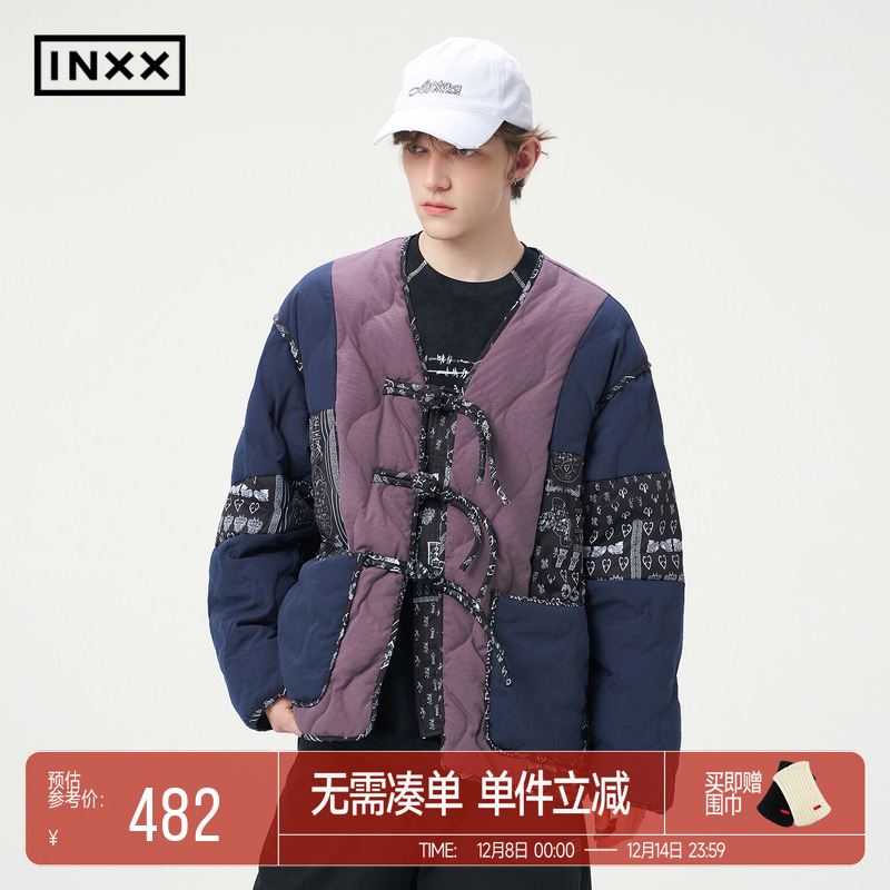 INXX新中式盘扣白鸭绒羽绒服男女撞色拼接设计潮流国风外套