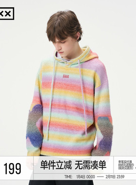 明星同款 INXX多巴胺连帽针织衫男女潮牌独特套头毛衣oversize