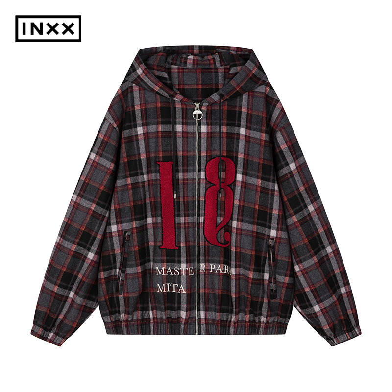 INXX明星同款 复古风时尚格纹短外套夹克男女同款XSF4146089