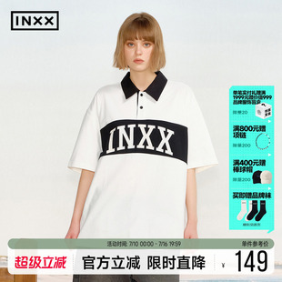 INXX青春学院风撞色POLO衫男字母印花翻领短袖T恤上衣情侣装