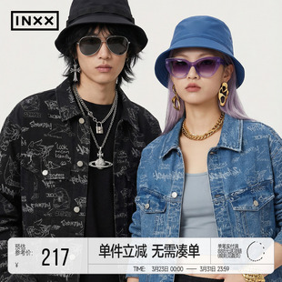 设计感宽松休闲夹克上衣 印花牛仔外套男女同款 INXX满版 数码