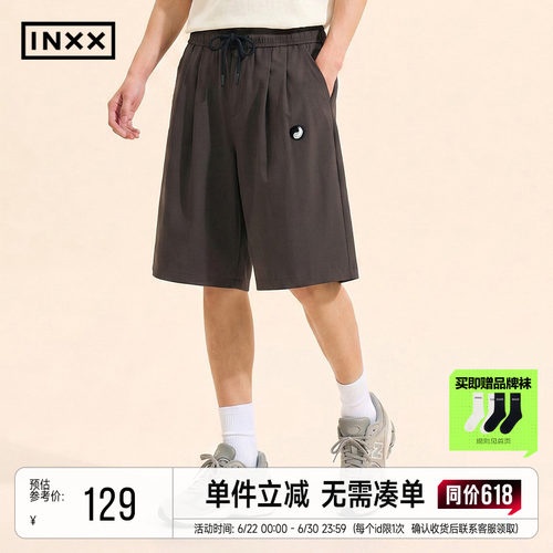 INXX夏季新款深灰色直筒休闲短裤宽松潮牌阔腿中裤男女同款裤子